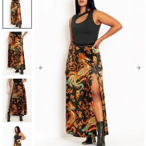 DRAGON RISING VELVET SINGLE SPLIT MAXI SKIRT - LIMITED - Size M - Blackmilk
